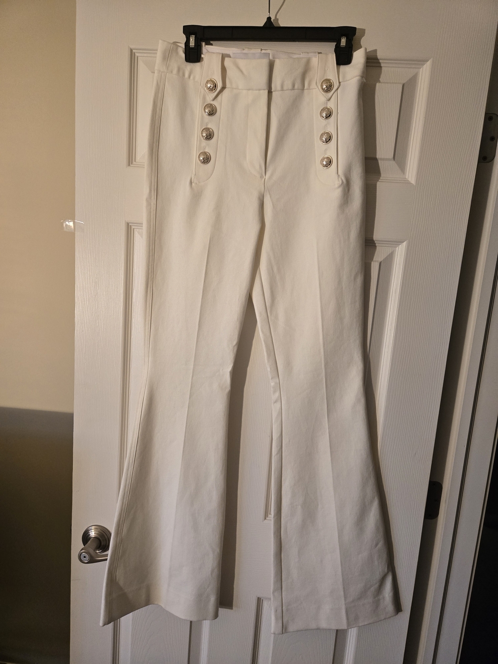 Derek Lam Cream Wide-Leg Sailor Pants with Decorative Buttons